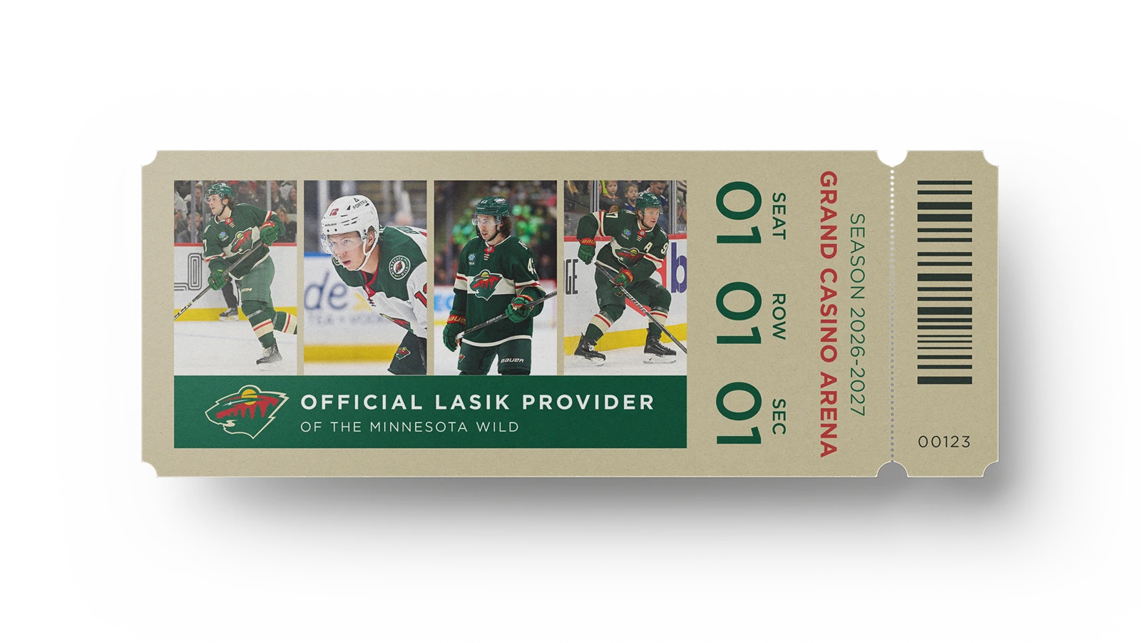 OVO LASIK + LENS official LASIK provider of the Minnesota Wild, featuring Brock Faber, Matt Boldy, Quinn Hughes, and Kirill Kaprizov.